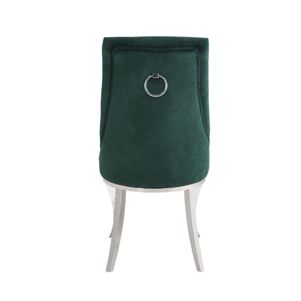 ACME Dekel Side Chair (Set-2), Green Fabric & Stainless Steel FredCo