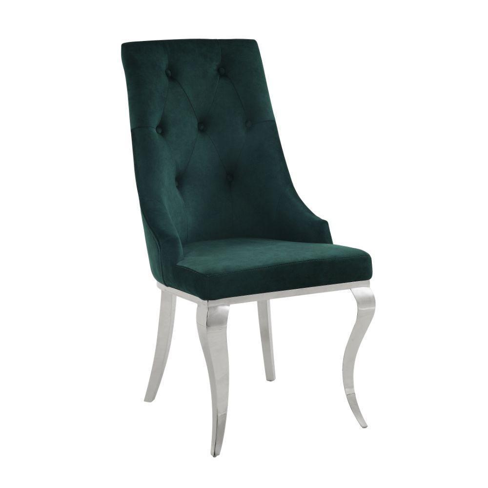 ACME Dekel Side Chair (Set-2), Green Fabric & Stainless Steel FredCo