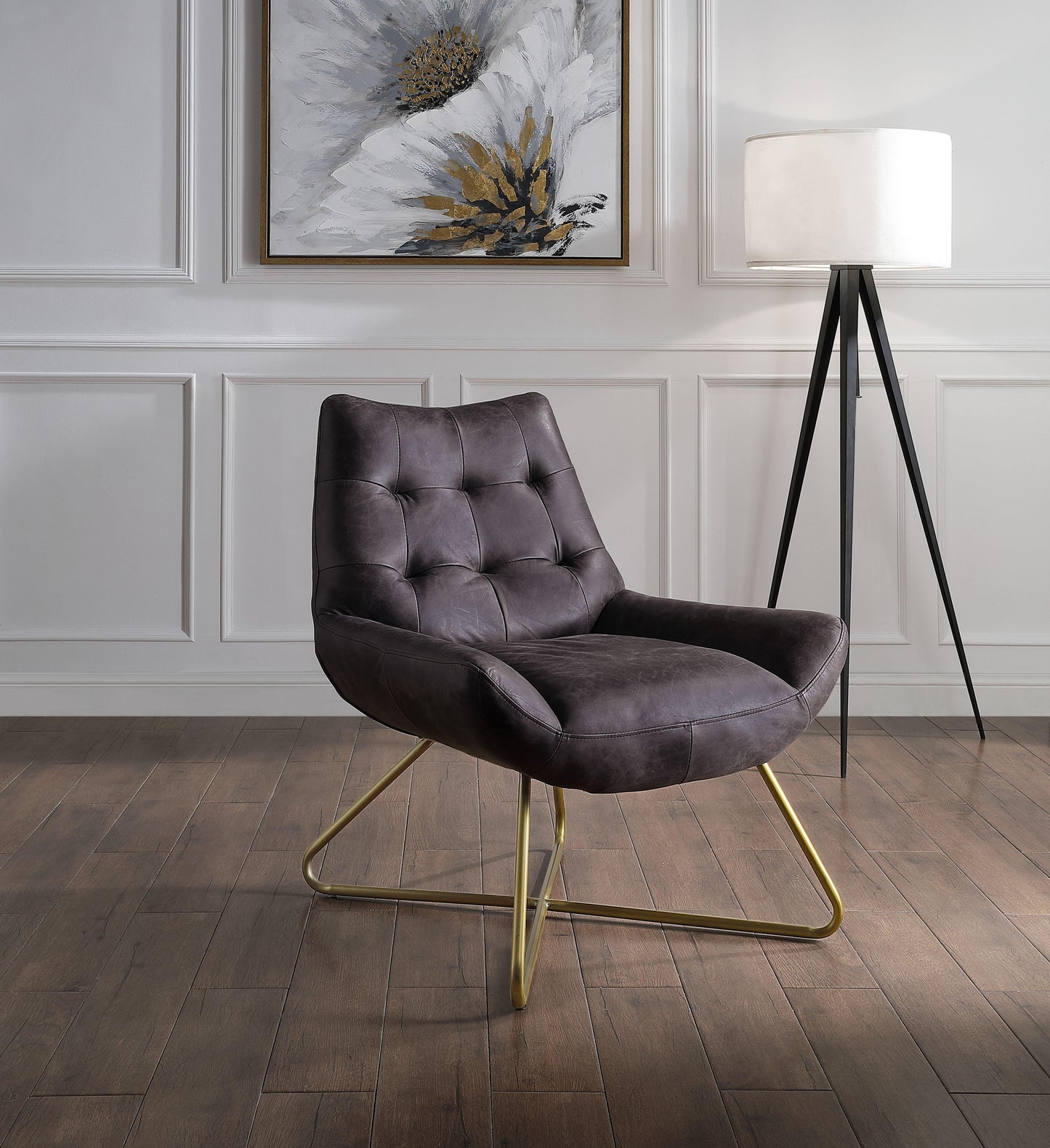 ACME Dhalsim Accent Chair, Antique Ebony Top Grain Leather FredCo