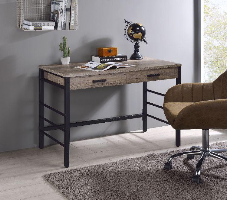ACME Disho Built-in USB Port Writing Desk, Light Weathered Oak & Black Finish FredCo