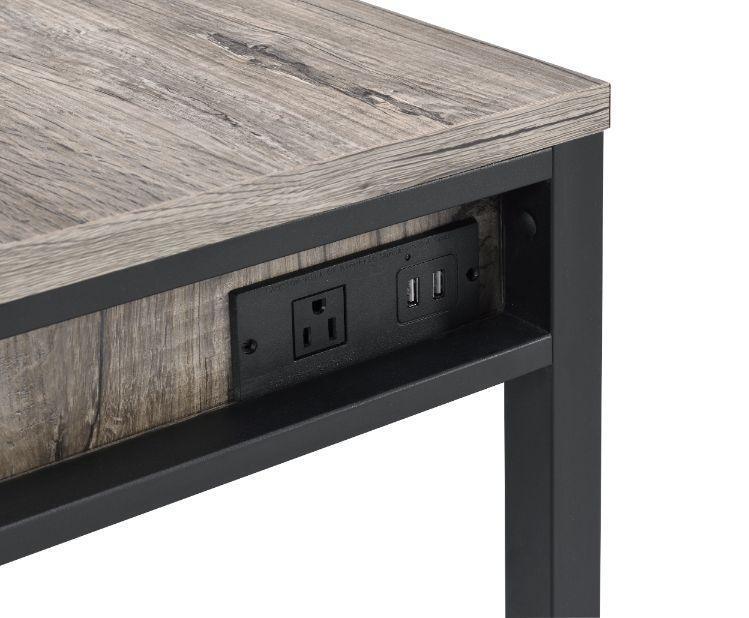 ACME Disho Built-in USB Port Writing Desk, Light Weathered Oak & Black Finish FredCo