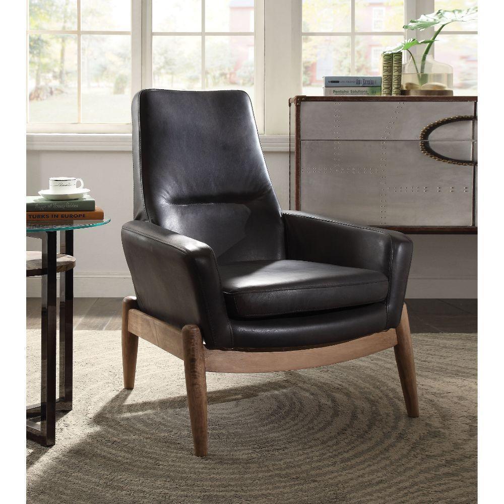 ACME Dolphin Accent Chair, Black Top Grain Leather FredCo