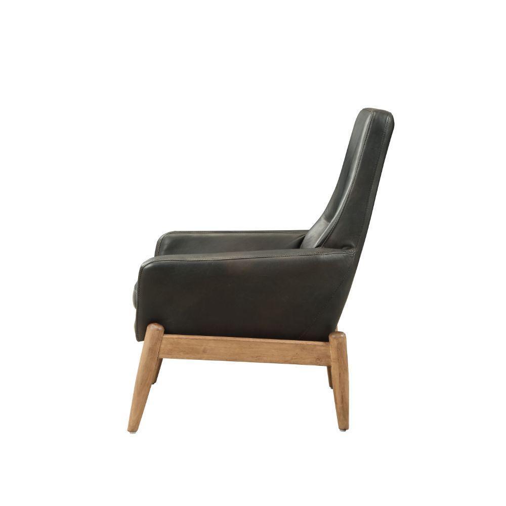 ACME Dolphin Accent Chair, Black Top Grain Leather FredCo