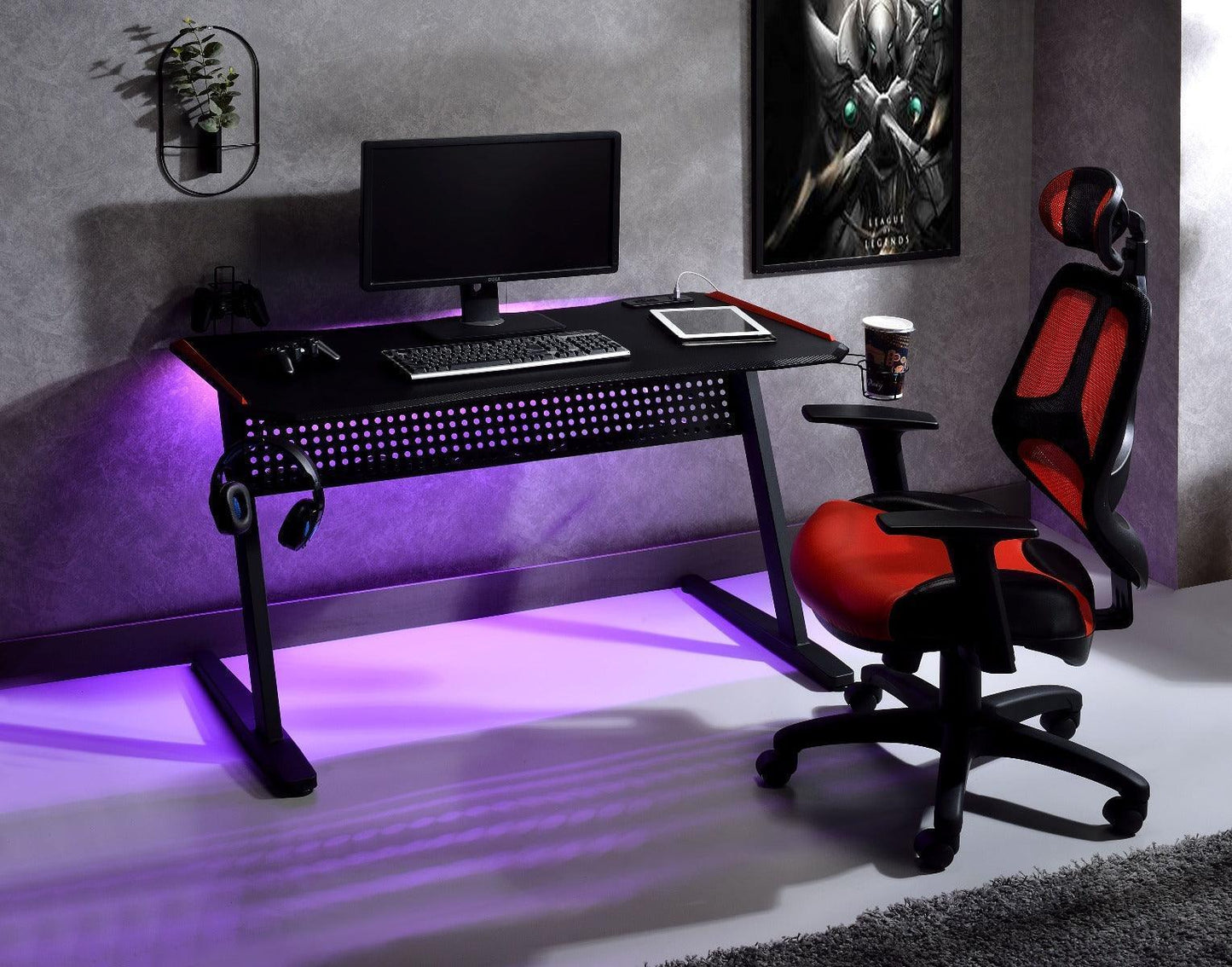 ACME Dragi Gaming Table w/USB Port, Black & Red Finish FredCo