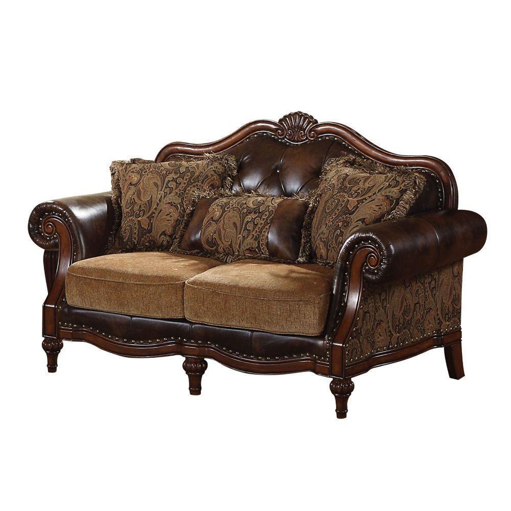ACME Dreena Loveseat w/3 Pillows, PU & Chenille FredCo
