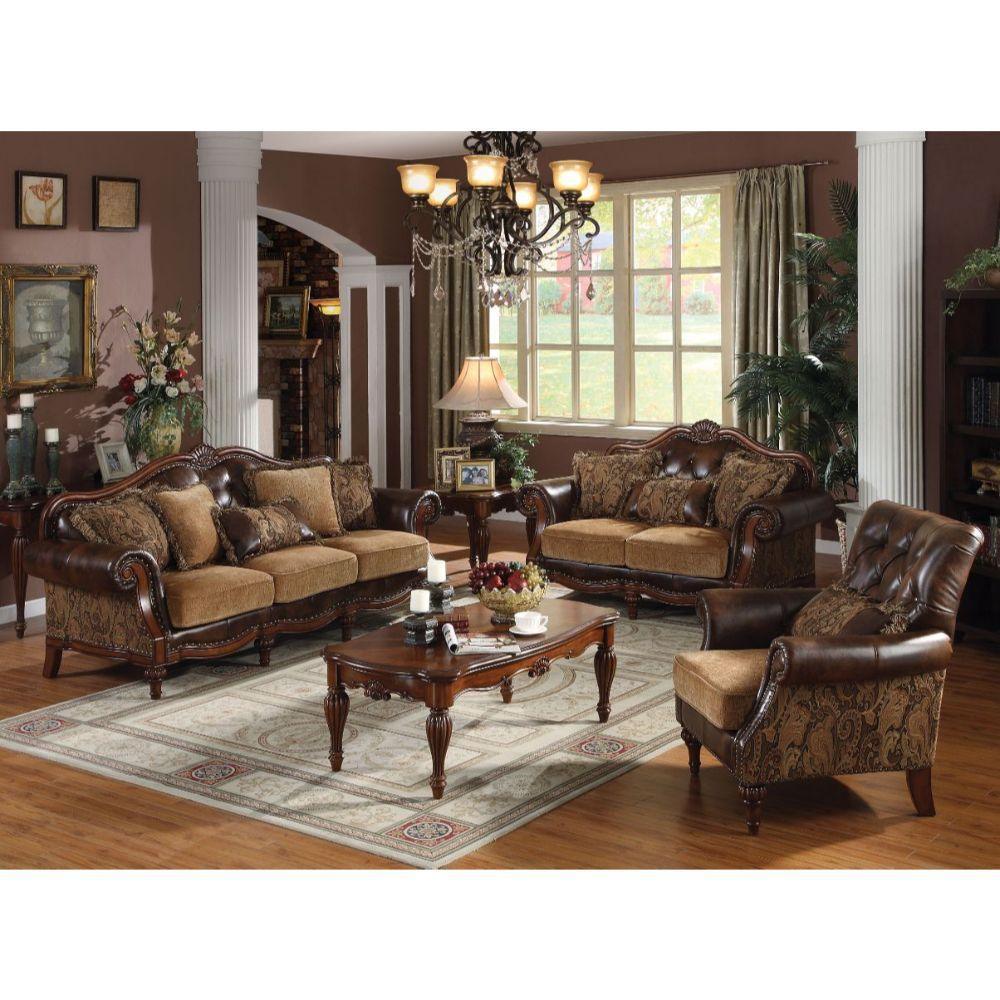 ACME Dreena Sofa w/5 Pillows, PU & Chenille FredCo