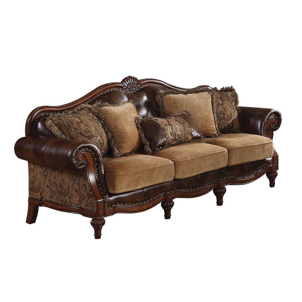 ACME Dreena Sofa w/5 Pillows, PU & Chenille FredCo
