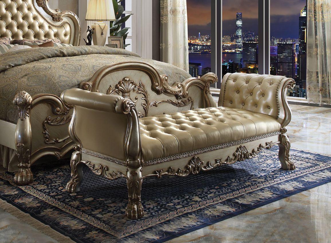 ACME Dresden Bench, Bone PU & Gold Patina FredCo