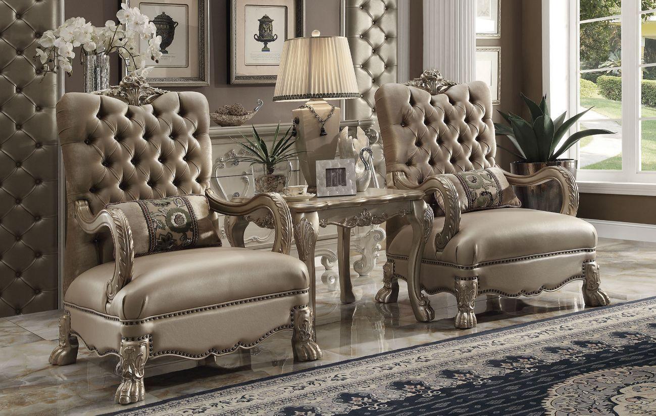 ACME Dresden Chair w/1 Pillow, Bone Velvet & Gold Patina FredCo