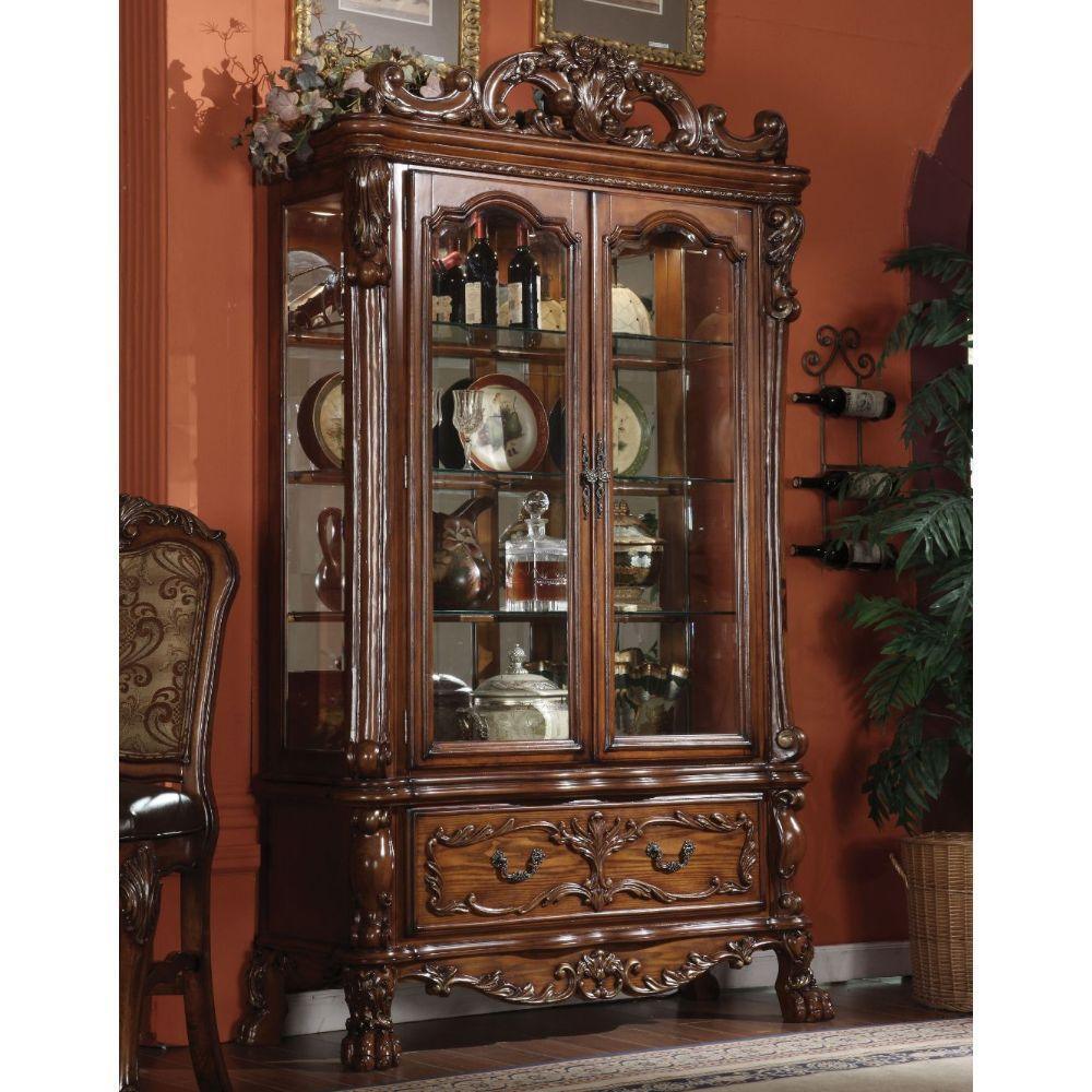 ACME Dresden Curio Cabinet, Cherry Oak 12158 FredCo