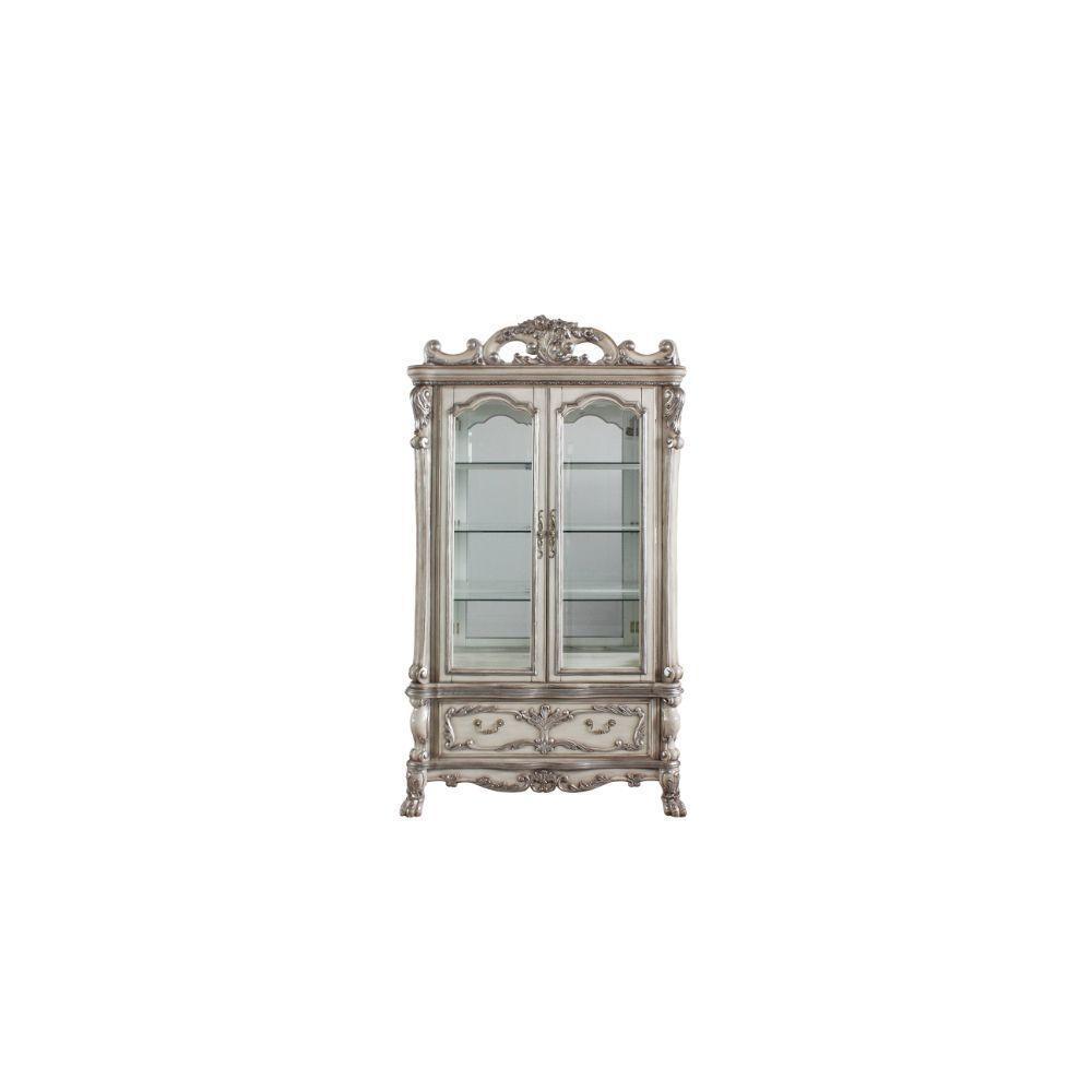 ACME Dresden Curio Cabinet, Vintage Bone White FredCo
