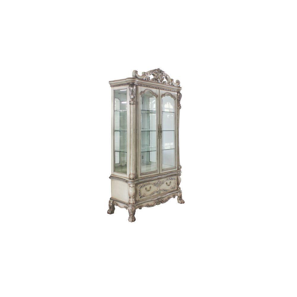 ACME Dresden Curio Cabinet, Vintage Bone White FredCo