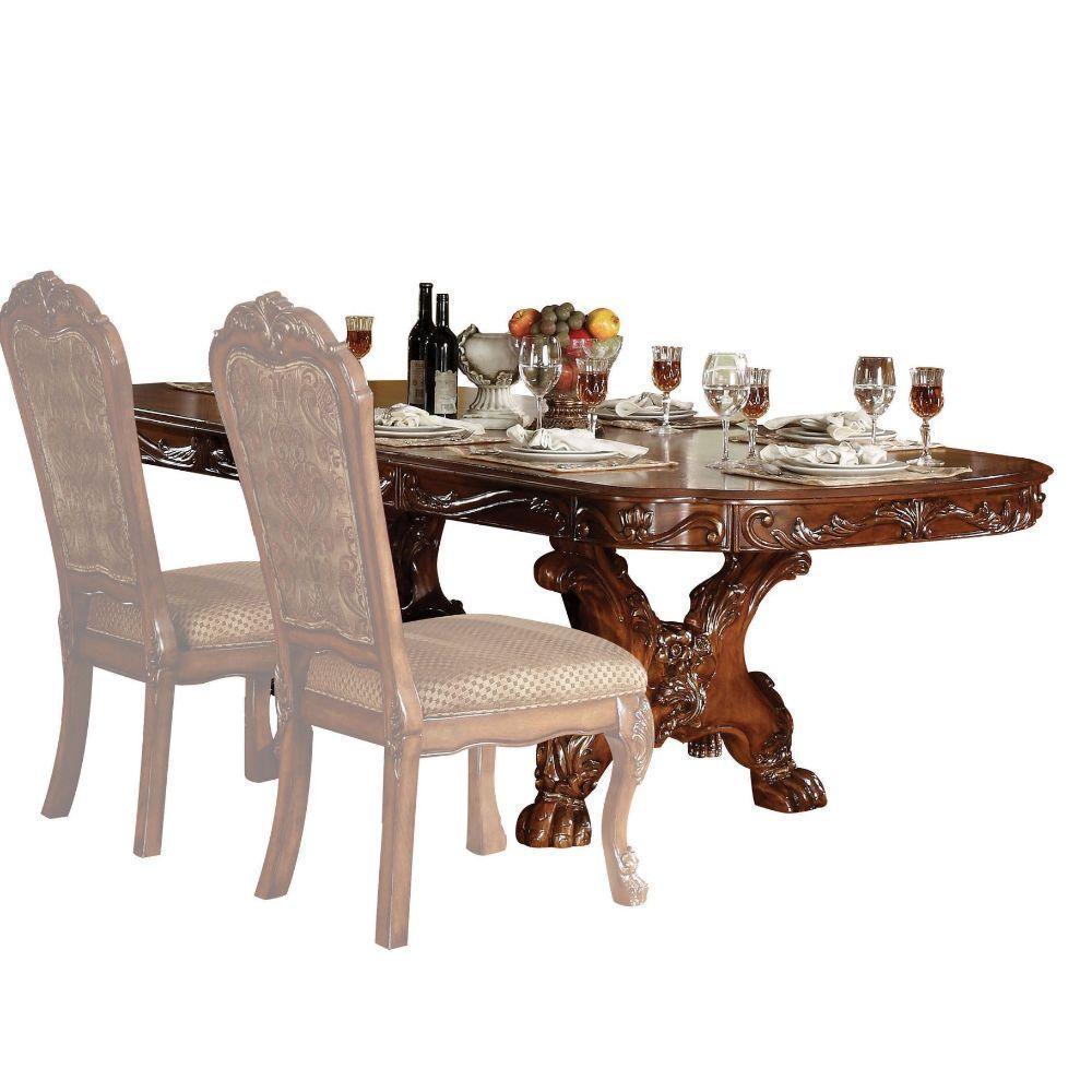 ACME Dresden Dining Table with Trestle Pedestal, Cherry Oak 12150 FredCo