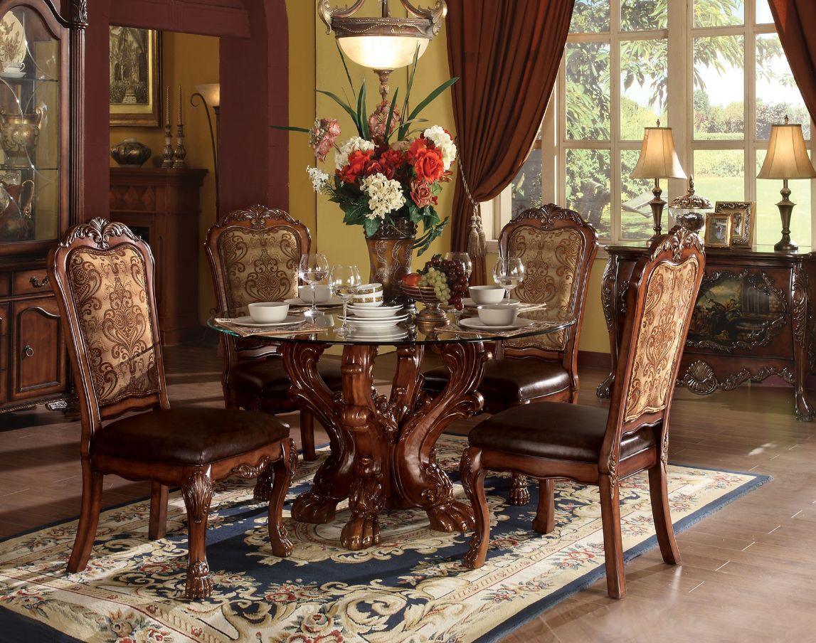 ACME Dresden Dining Table w/Pedestal, Cherry Oak 60010 FredCo