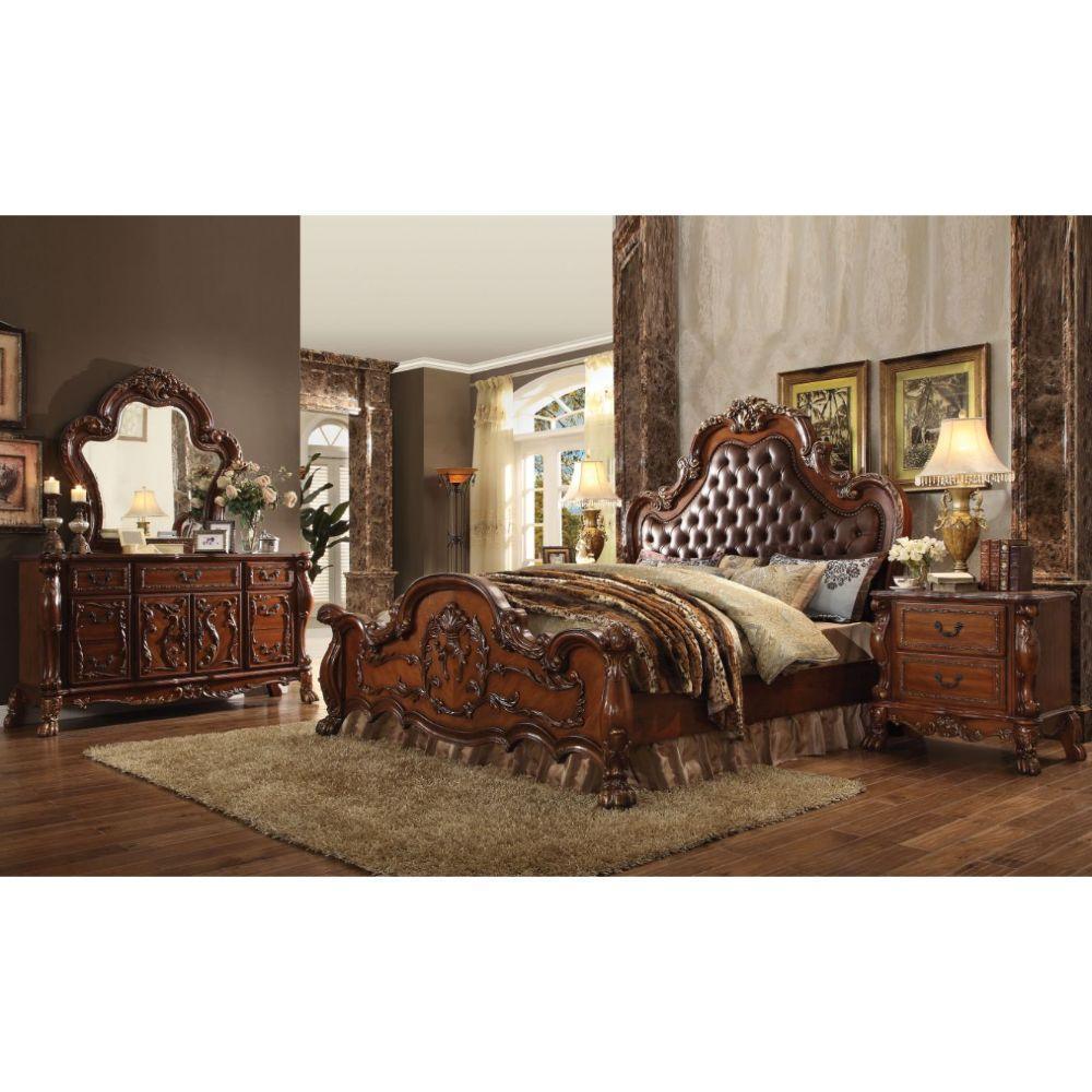 ACME Dresden Eastern King Bed, PU & Cherry Oak 23137EK FredCo