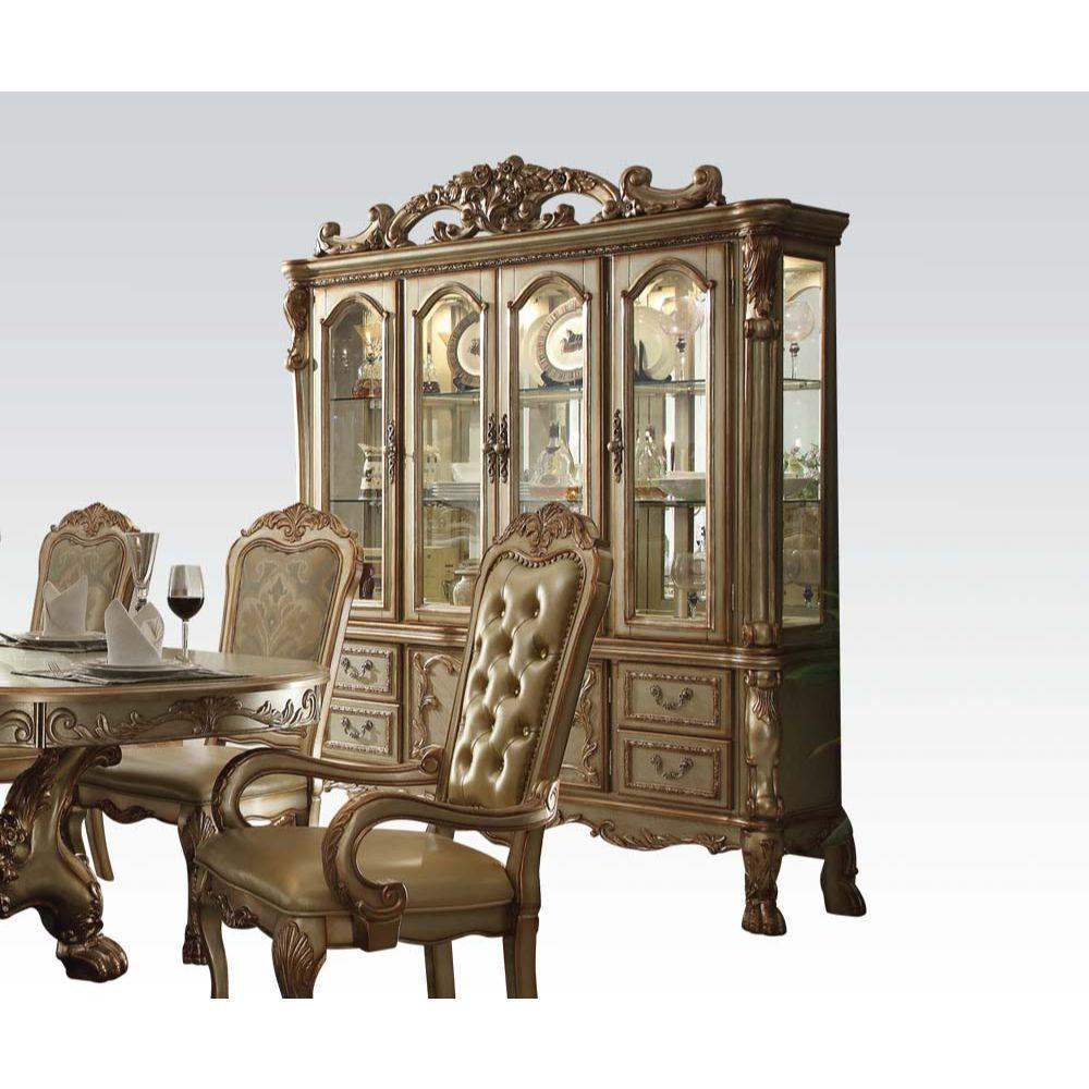 ACME Dresden Hutch & Buffet, Gold Patina & Bone 63155 FredCo
