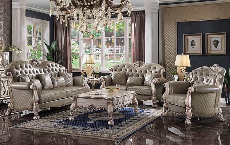 ACME Dresden Sofa w/5 Pillows, Vintage Bone White & PU FredCo