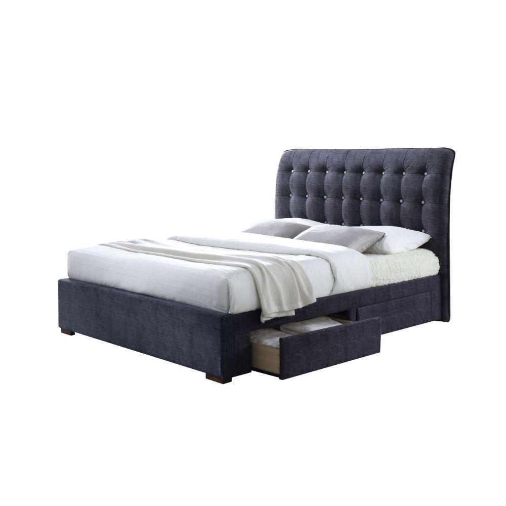 ACME Drorit Eastern King Bed w/Storage, Dark Gray Fabric 25677EK FredCo
