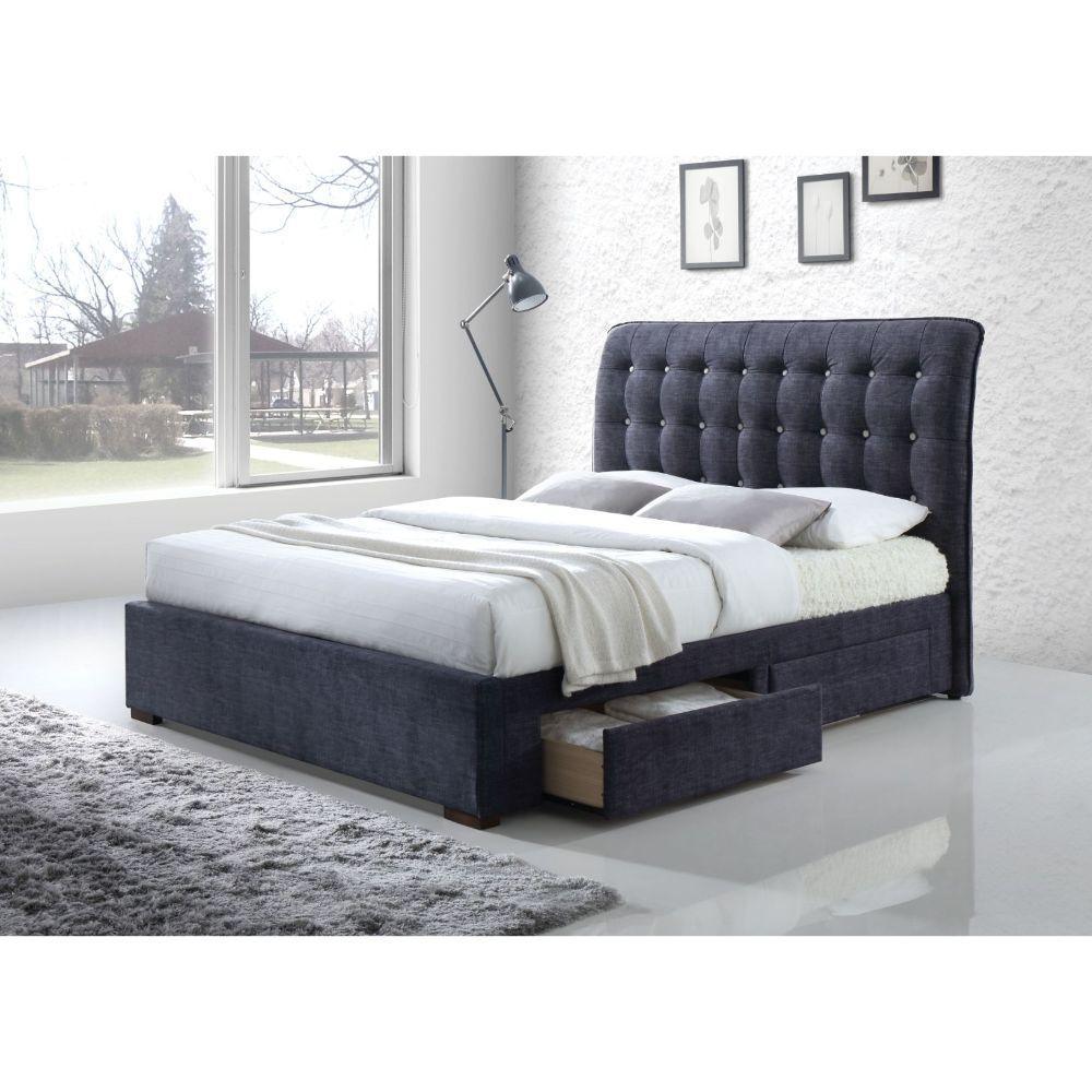 ACME Drorit Eastern King Bed w/Storage, Dark Gray Fabric 25677EK FredCo