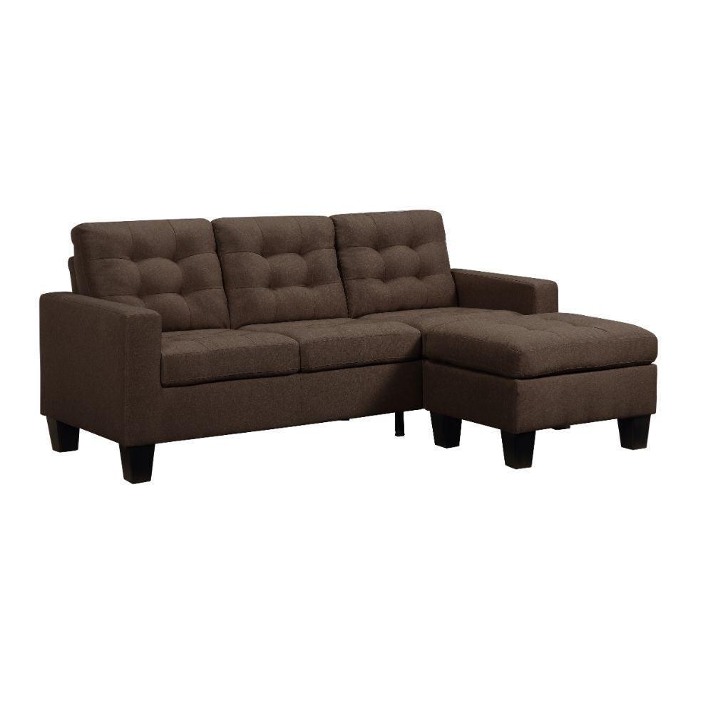 ACME Earsom Sofa and Ottoman, Brown Linen FredCo