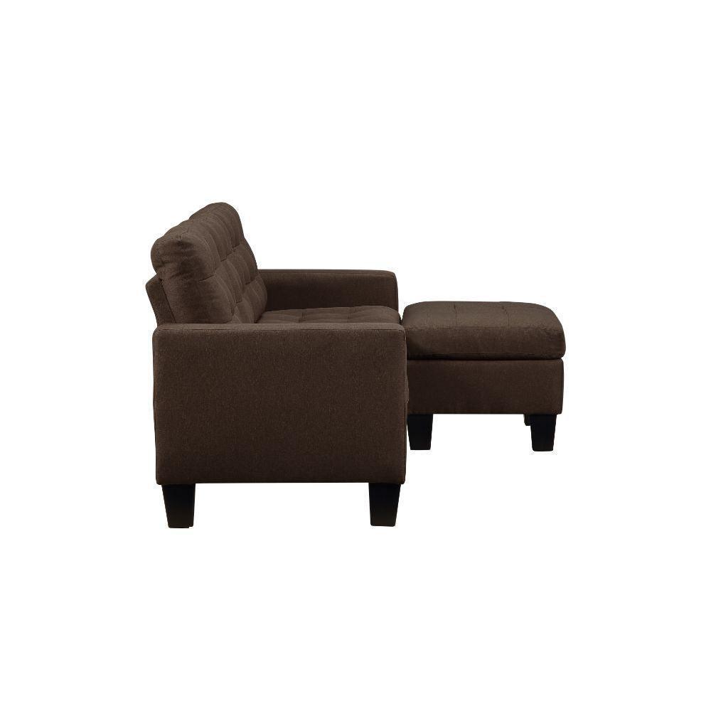 ACME Earsom Sofa and Ottoman, Brown Linen FredCo
