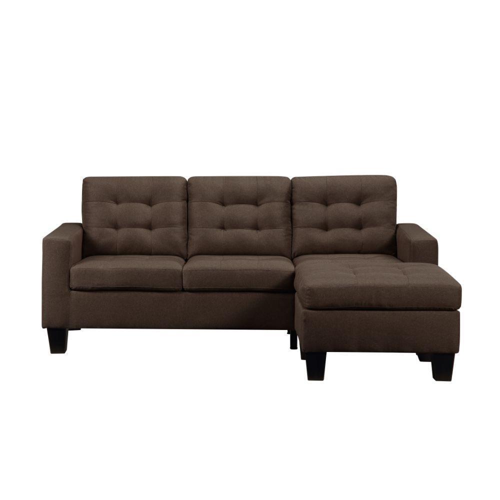 ACME Earsom Sofa and Ottoman, Brown Linen FredCo