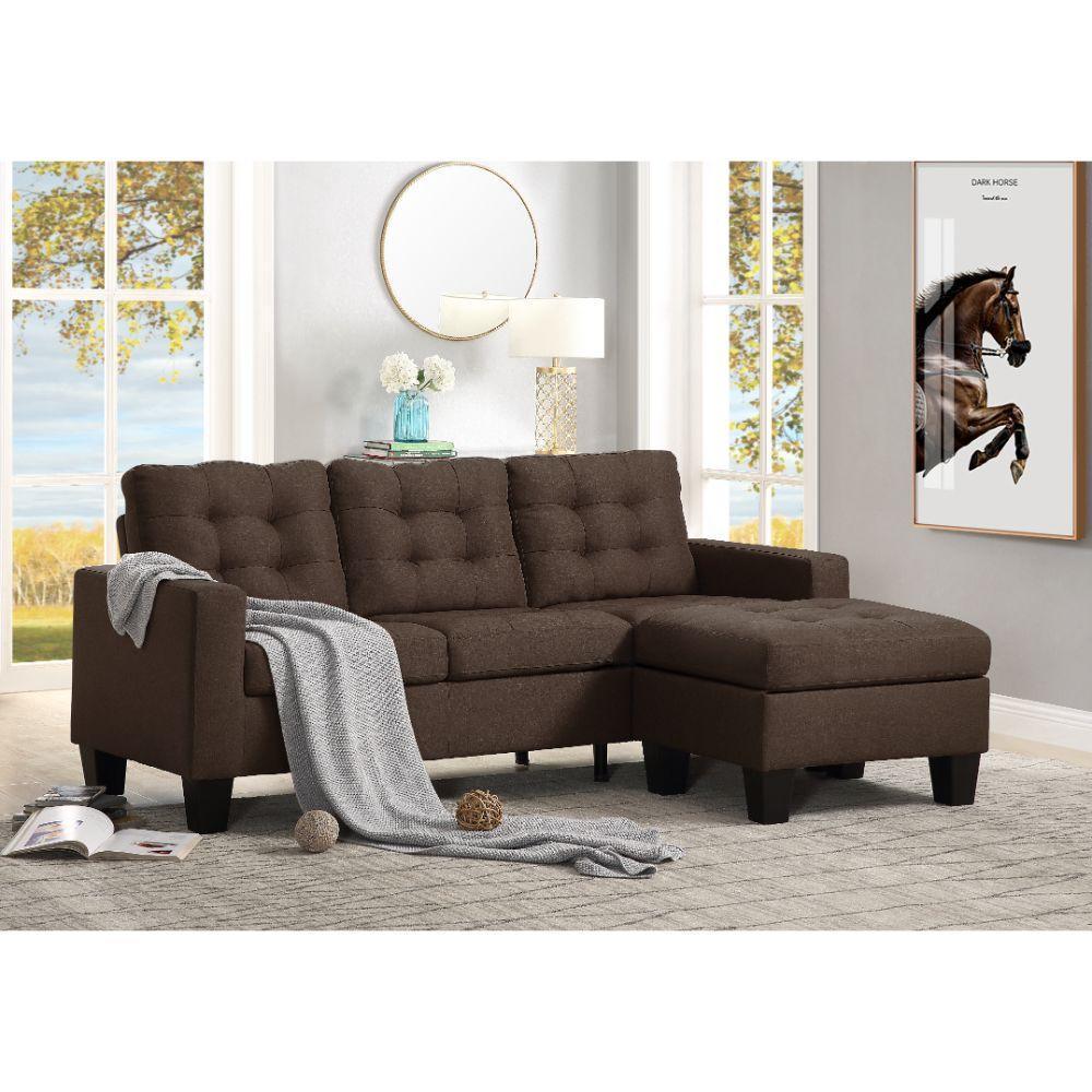 ACME Earsom Sofa and Ottoman, Brown Linen FredCo