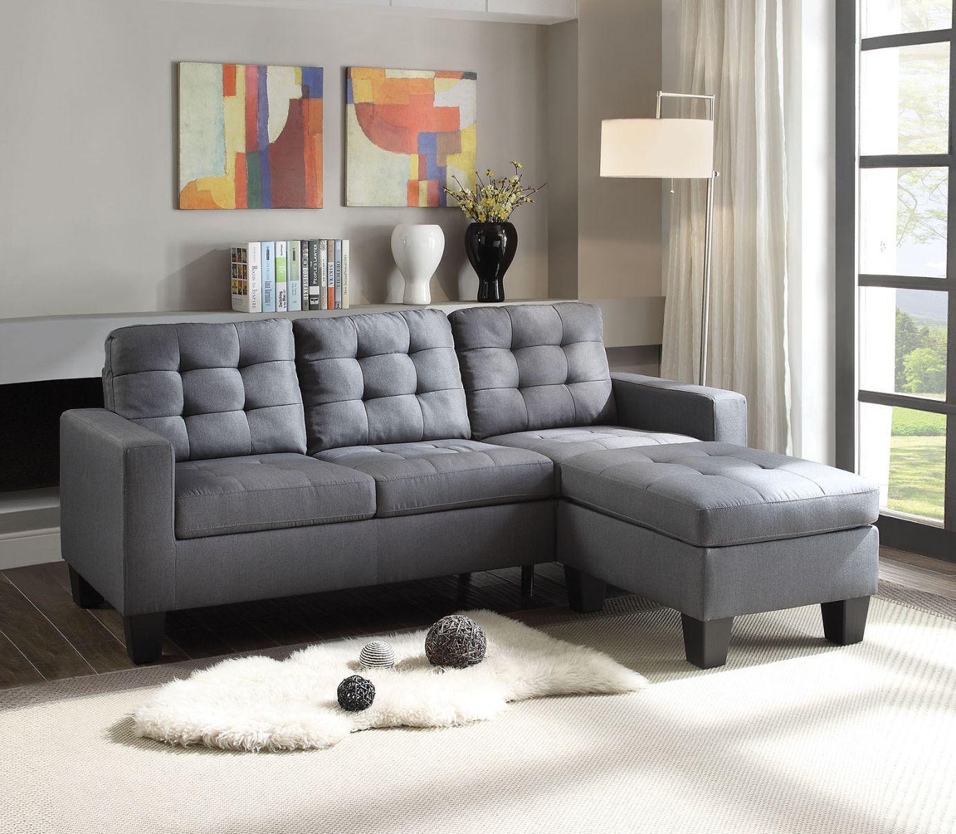 ACME Earsom Sofa and Ottoman, Gray Linen FredCo