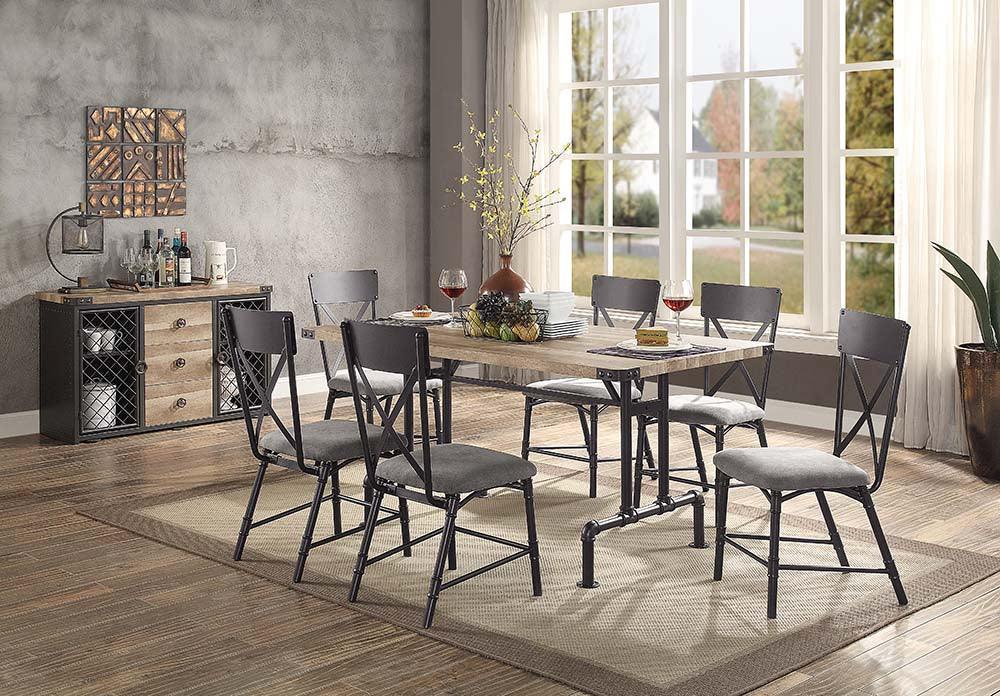 ACME Edina Dining Table, Oak & Sandy Black Finish FredCo