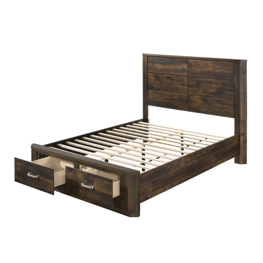 ACME Elettra Queen Bed w/Storage, Rustic Walnut FredCo