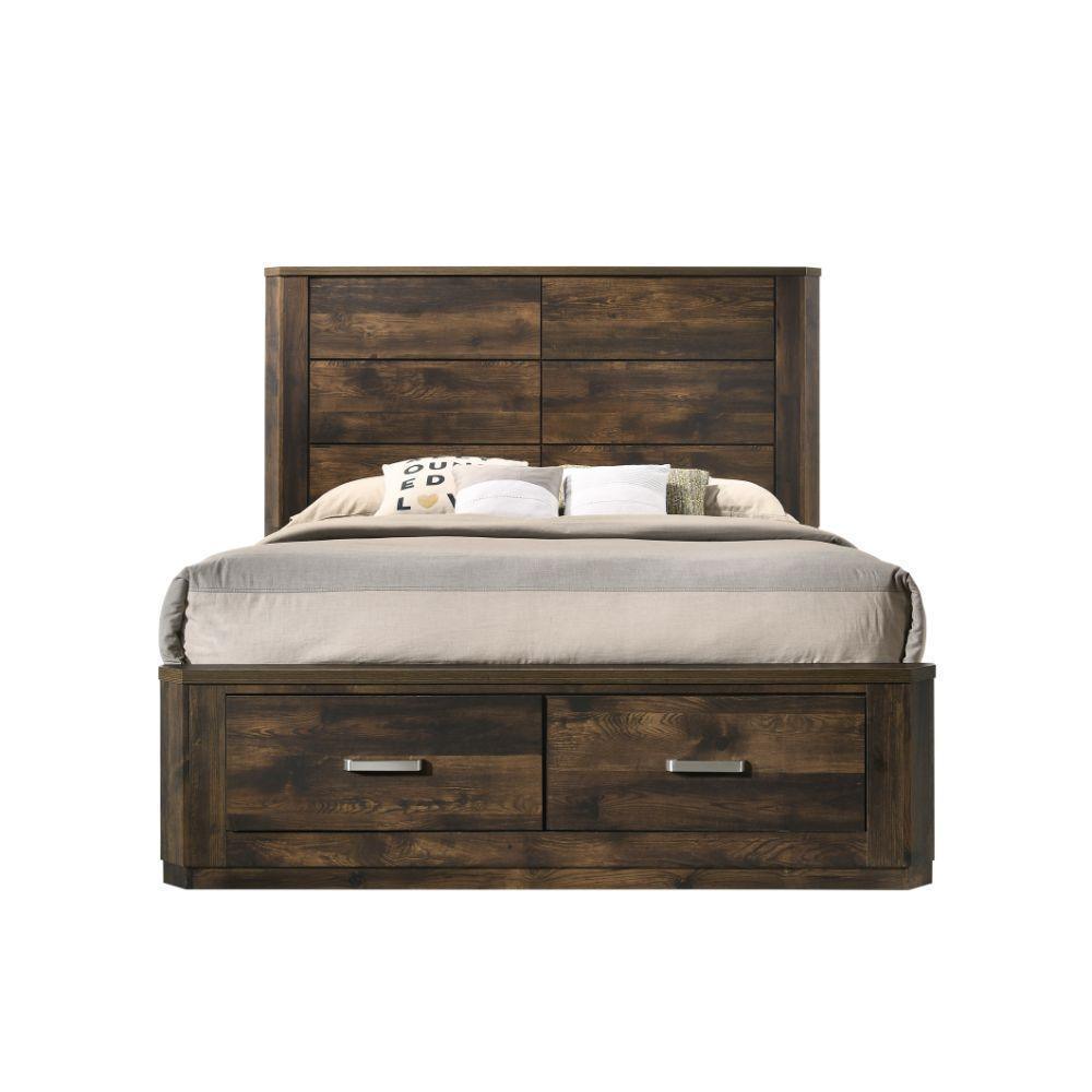 ACME Elettra Queen Bed w/Storage, Rustic Walnut FredCo