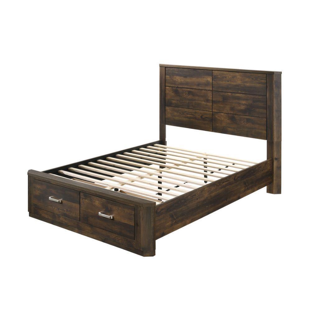 ACME Elettra Queen Bed w/Storage, Rustic Walnut FredCo