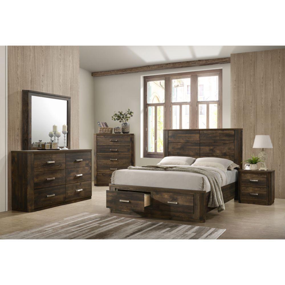 ACME Elettra Queen Bed w/Storage, Rustic Walnut FredCo