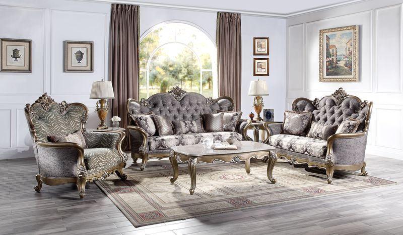 ACME Elozzol Sofa w/5 pillows, Fabric & White Finish FredCo