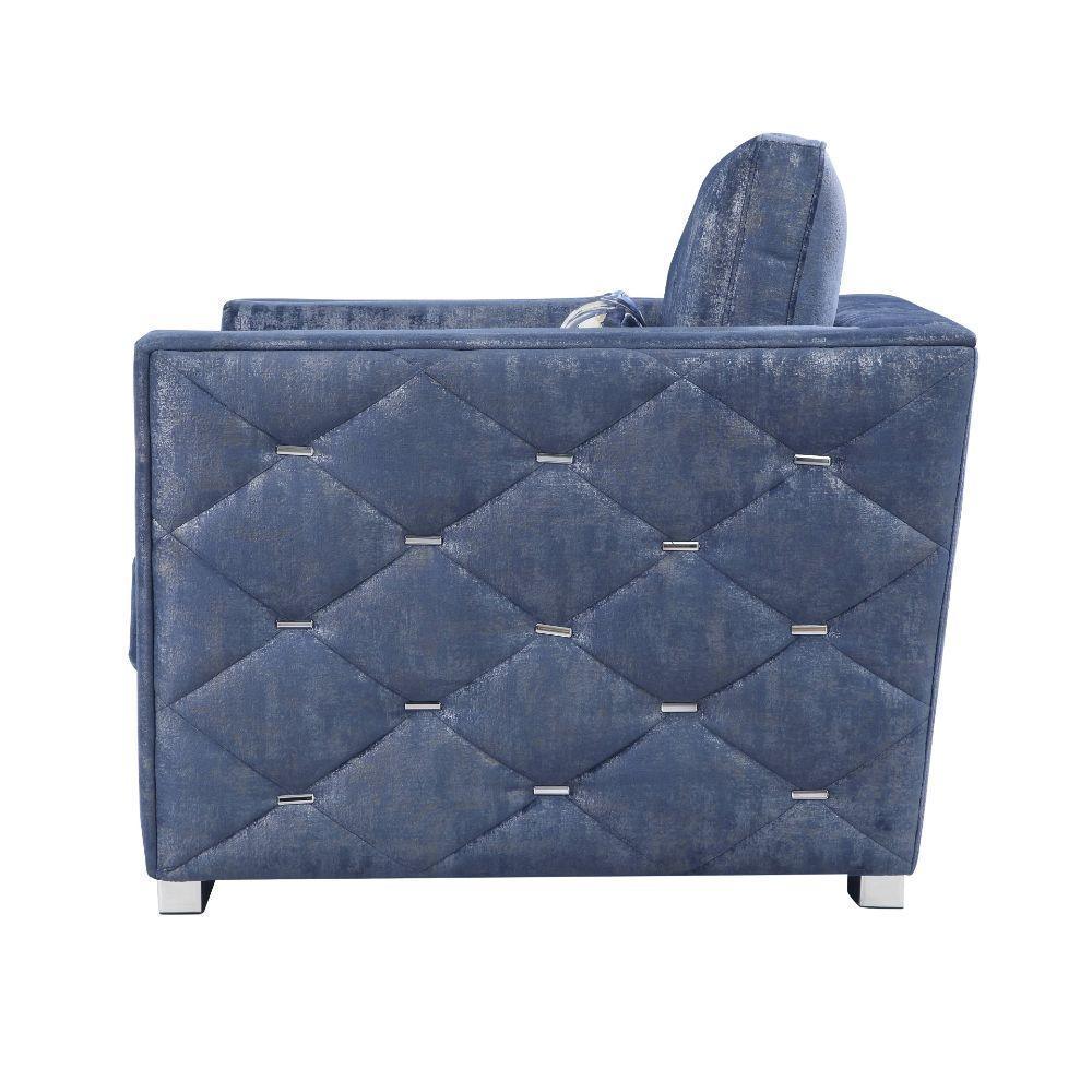 ACME Emilia Chair w/1 Pillow, 2-Tone Blue Fabric FredCo