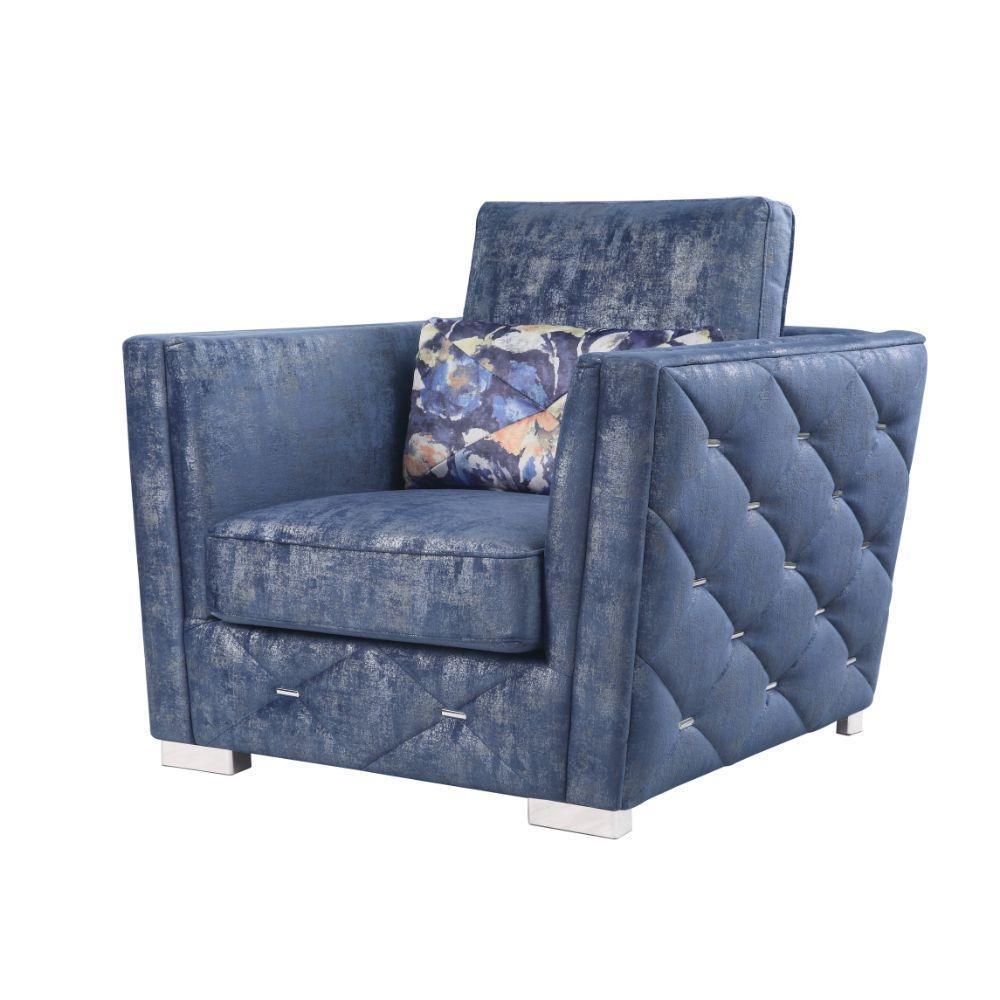 ACME Emilia Chair w/1 Pillow, 2-Tone Blue Fabric FredCo