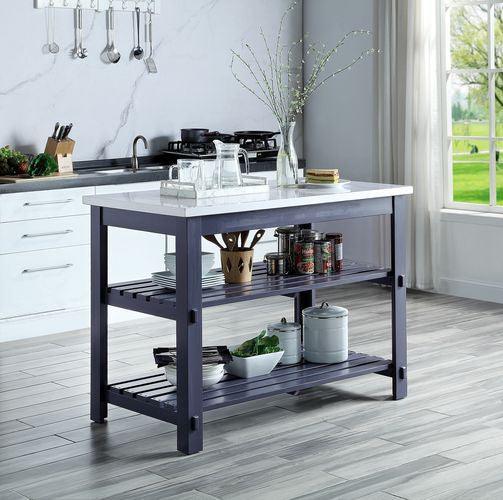 ACME Enapay Kitchen Island, Marble Top & Gray Finish FredCo