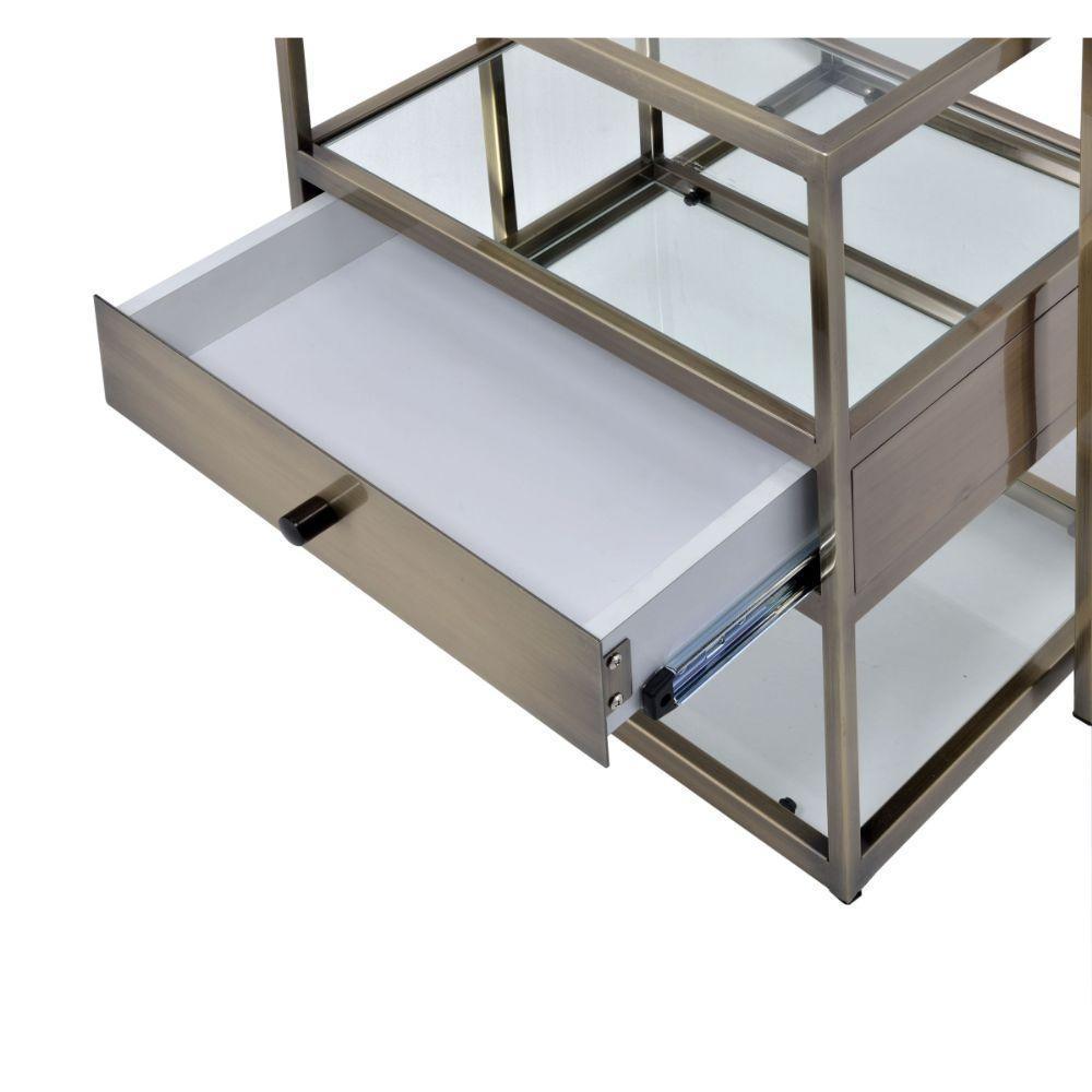 ACME Enca 2Pc Pack Nesting Tables Set, Antique Brass & Clear Glass FredCo