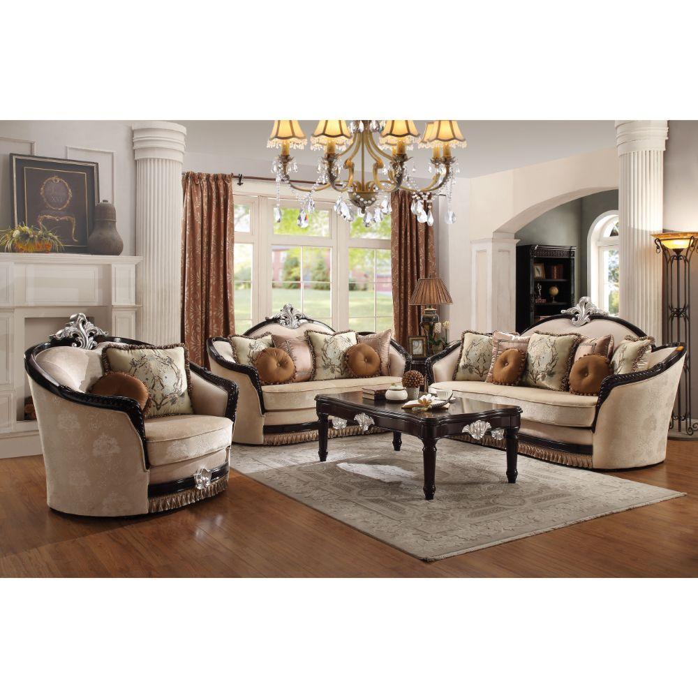 ACME Ernestine Chair w/2 Pillow, Tan Fabric & Black FredCo