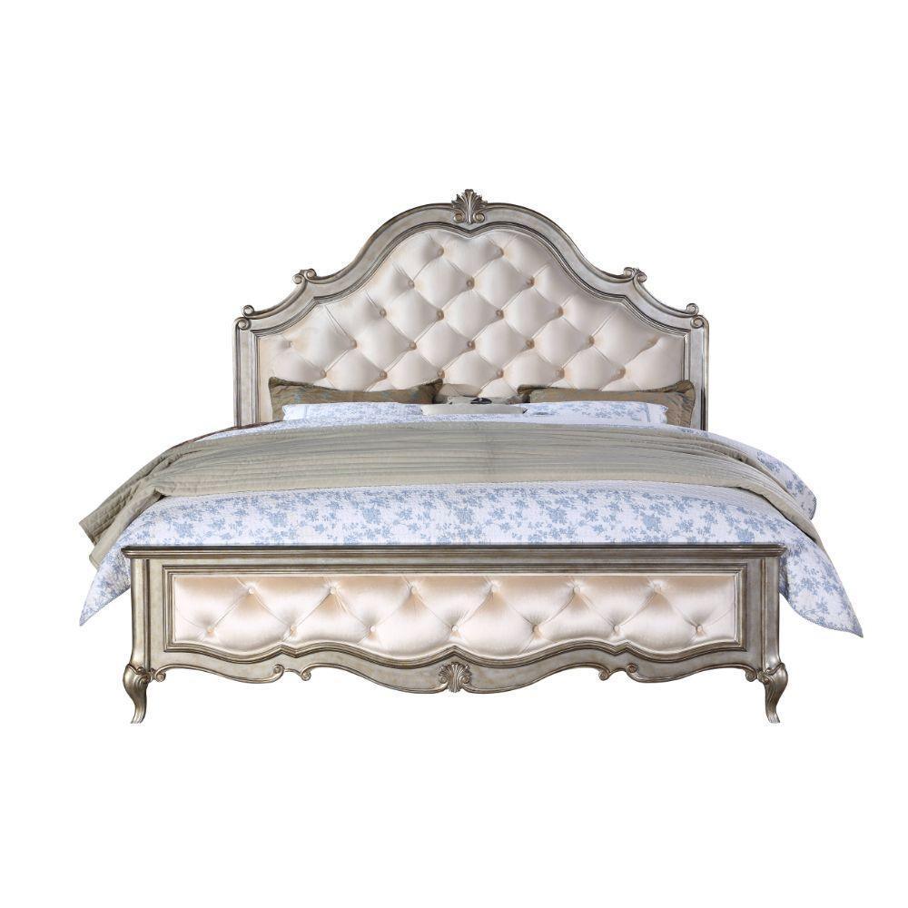 ACME Esteban Queen Bed, Velvet & Antique Champagne FredCo