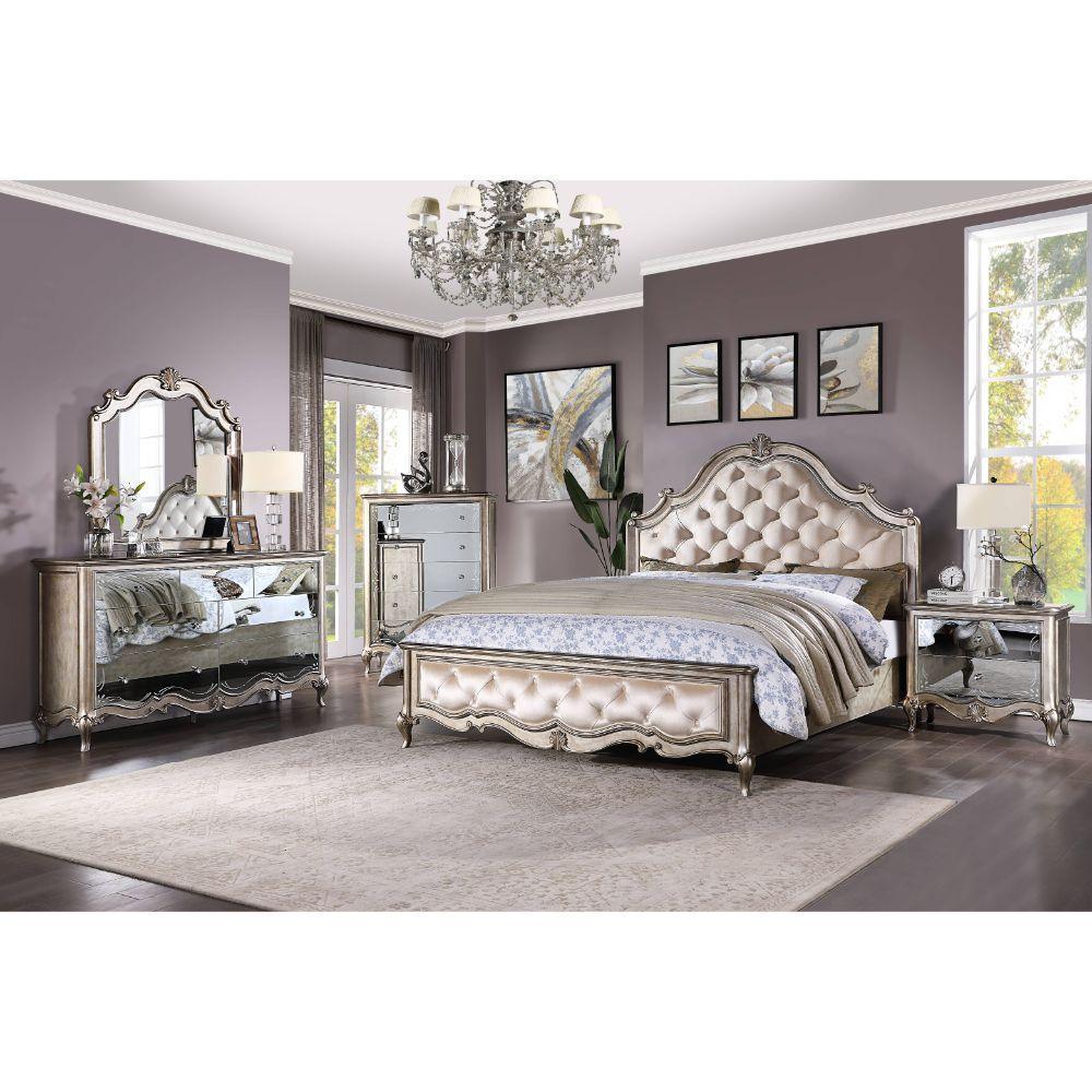 ACME Esteban Queen Bed, Velvet & Antique Champagne FredCo