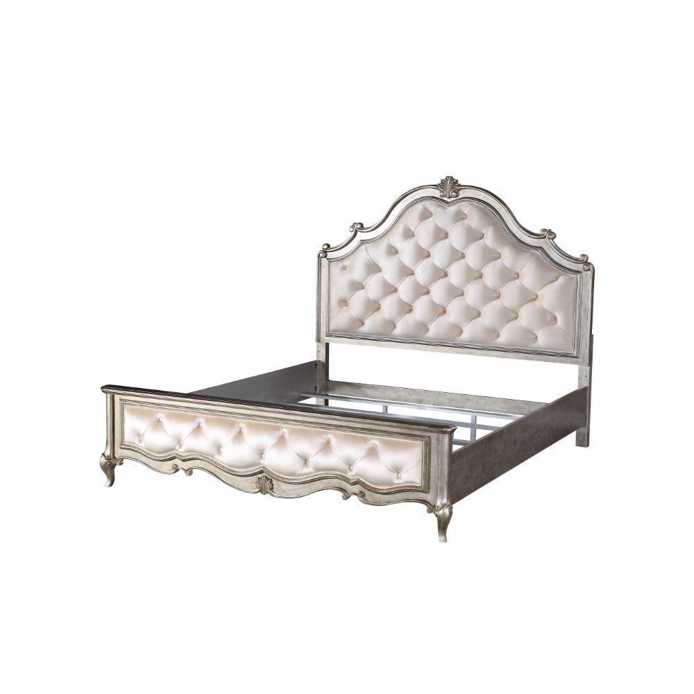 ACME Esteban Queen Bed, Velvet & Antique Champagne FredCo