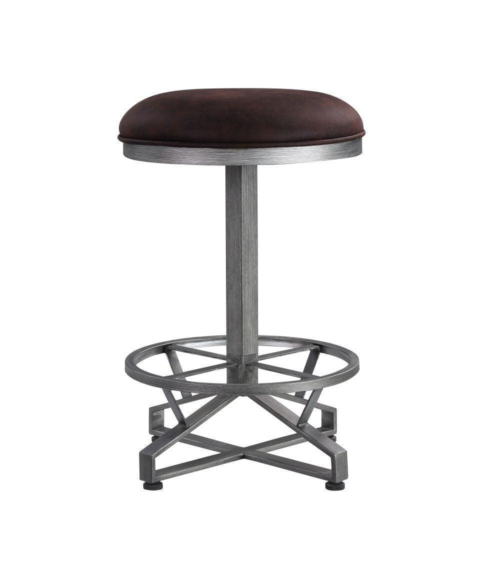 ACME Evangeline Counter Height Stool, Rustic Brown Fabric & Black Finish FredCo