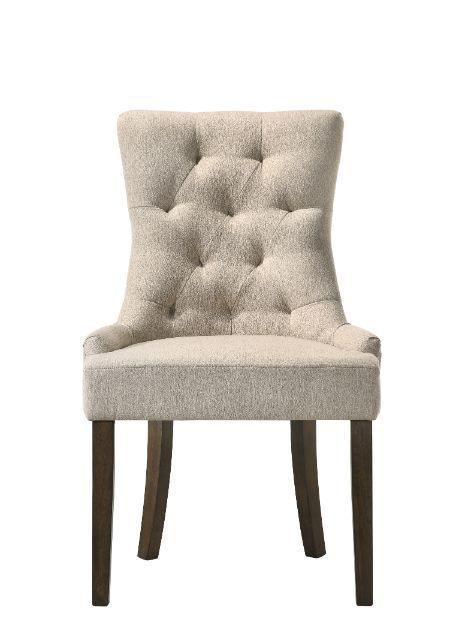 ACME Farren Side Chair, Beige Fabric & Espresso Finish FredCo