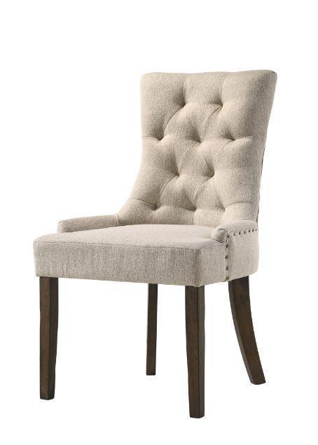ACME Farren Side Chair, Beige Fabric & Espresso Finish FredCo