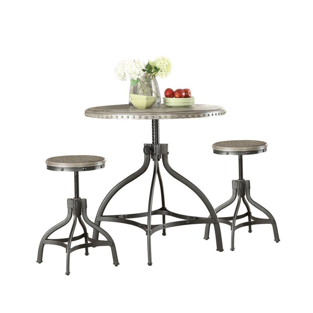 ACME Fatima 3Pc Pack Adjustable Counter Height Set, Gray FredCo