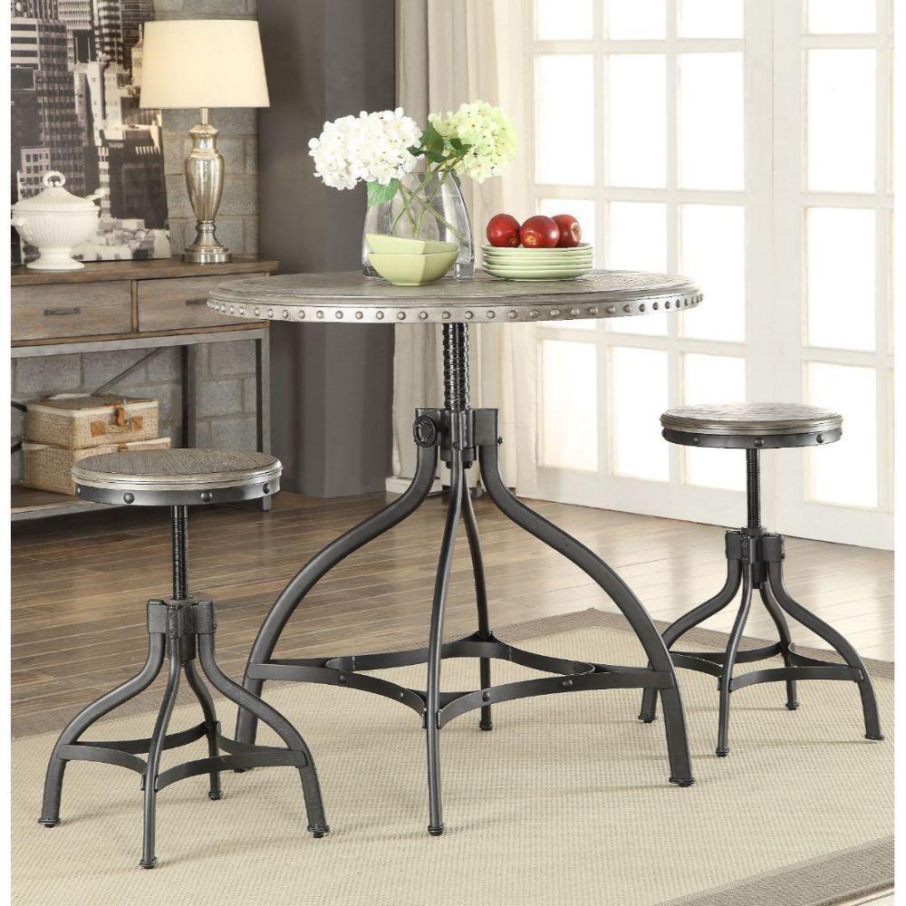 ACME Fatima 3Pc Pack Adjustable Counter Height Set, Gray FredCo