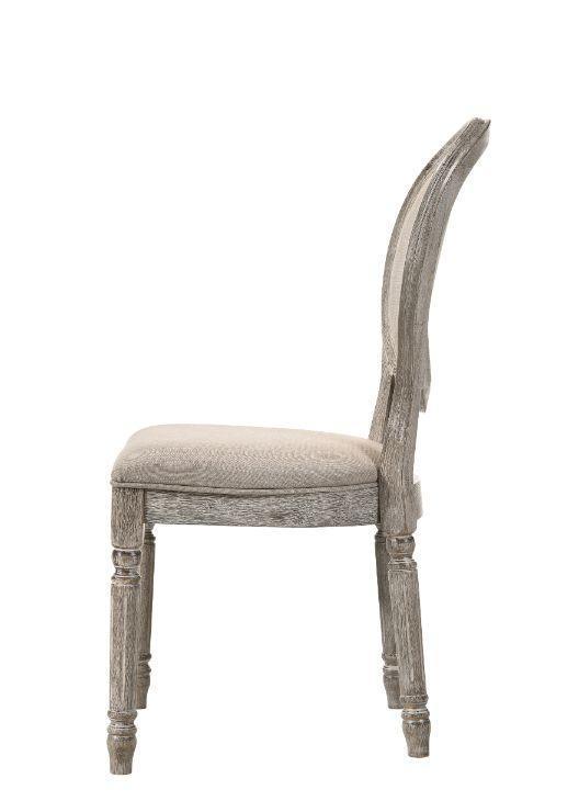 ACME Faustine Side Chair, Tan Fabric & Salvaged Oak Finish FredCo