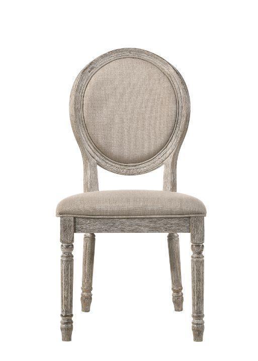ACME Faustine Side Chair, Tan Fabric & Salvaged Oak Finish FredCo