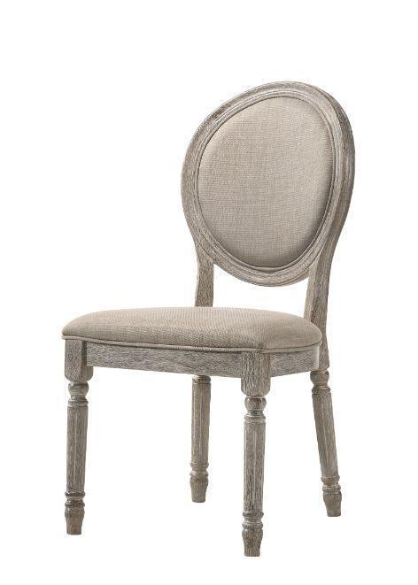 ACME Faustine Side Chair, Tan Fabric & Salvaged Oak Finish FredCo